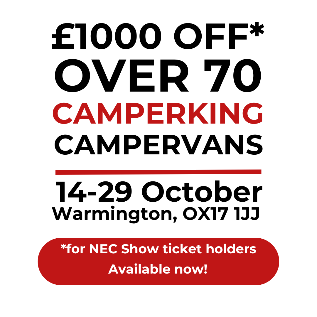 CamperKingLtd's tweet photo. Bring your NEC ticket to CamperKing and we will give you £1k off any campervan from our forecourt!

If you’re heading to NEC this week and you’re looking for a camper, it will pay to visit CKHQ.

We’re just 35 minutes from the NEC and we have over 70 campervans to choose from! 🔥 https://t.co/wmUHpcX7sY