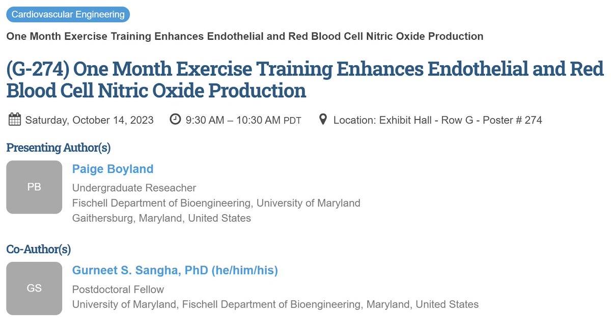 Curious about how exercise benefits your whole body, not just the tissue that’s working hard? Come learn from Paige about the impact of exercise on red blood cells! #BMES2023 @UMDBIOE @BMESociety