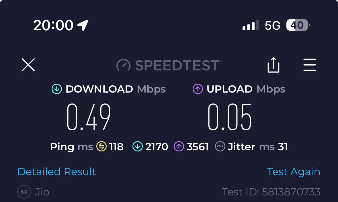 Jimmy1258_Jr's tweet photo. @reliancejio Imma port my sim if this stays like this for another day your so called 5g speed https://t.co/a8rt69sMyQ