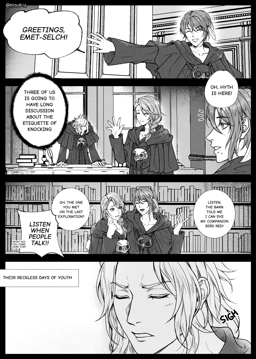 etroveria's tweet photo. days of youth
gen, emet-selch &amp; hythlodaeus &amp; azem
4 pages, right to left

#ffxivart #FF14イラスト https://t.co/kbjnJ9Iupi