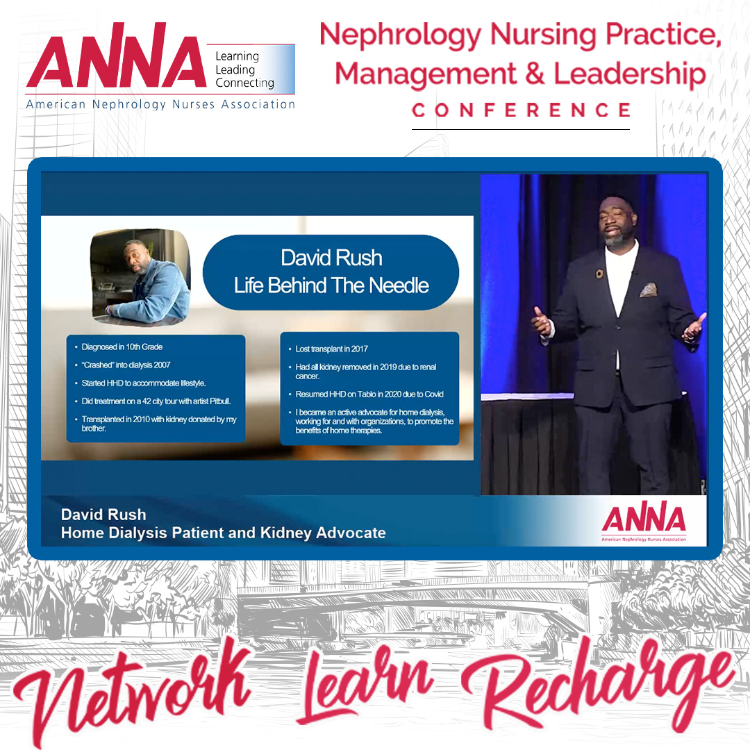 ANNAnurses's tweet photo. #ANNAFall23 kicks off with a session discussing  obstacles to home hemodialysis.  Home Dialysis patient David Rush shares  his  perspective and experiences with home care.  #homehemo #nephrology https://t.co/9U4psVlmBi