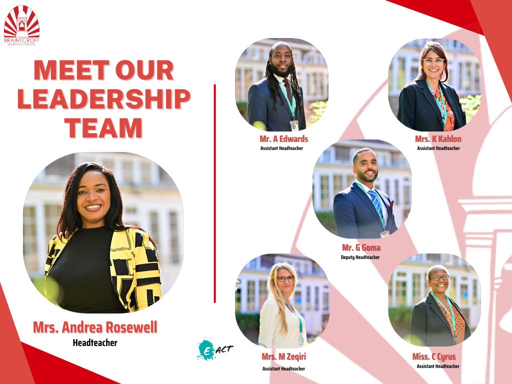 BraintcroftEACT's tweet photo. π Meet the driving force behind our school's success - our dedicated Senior Leadership Team. They lead with passion, innovation, & a commitment to student excellence. Together, we're shaping a bright future for our school community. π #SLTLeadership @EducationEACT @rosewell_a https://t.co/lY4BkC7gpQ