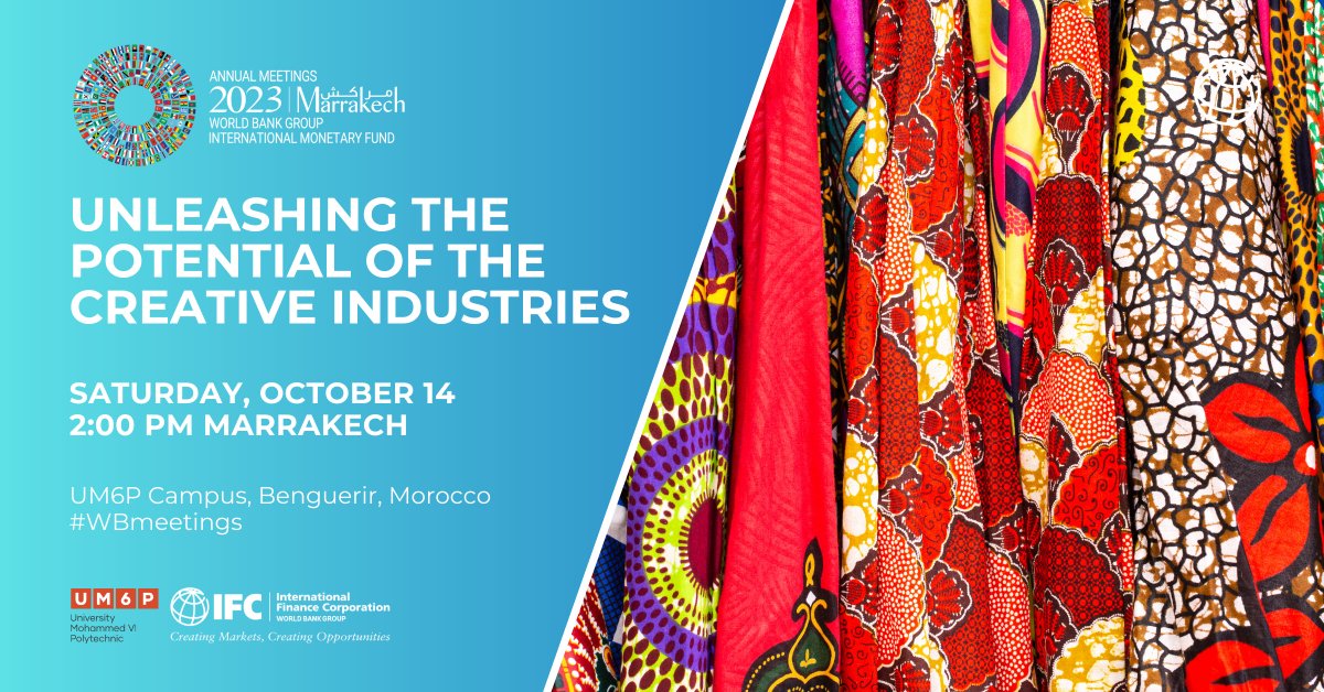 🔵LIVE IN 10 MINUTES
The #CreativeIndustries are a driver of growth and jobs for the young, innovative, and fast-growing populations in emerging markets. 

Join us today to learn about the business opportunities in this sector: wrld.bg/yt2N50PWMOX #WBMeetings