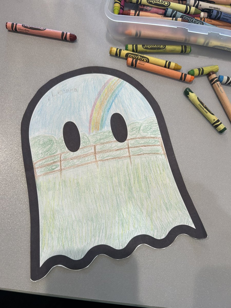 leannayye's tweet photo. when you work with children you spend your saturday morning decorating a paper ghost to look like the stranger in the alps album cover https://t.co/Ja2LKTwBN9