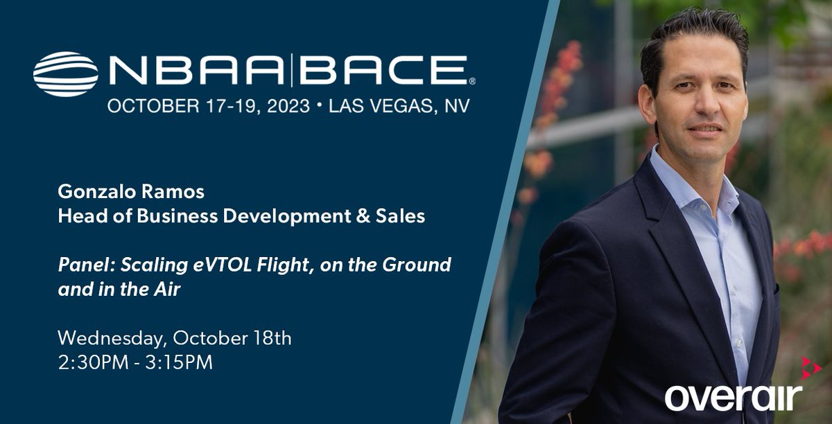 Heading to #NBAABASE next week? Catch Gonzalo Ramos, our Head of Business Development, on Wednesday during the 'Scaling eVTOL Flight, on the Ground and in the Air' panel. ✈️ #TheFutureIsElectric #aam #eVTOL