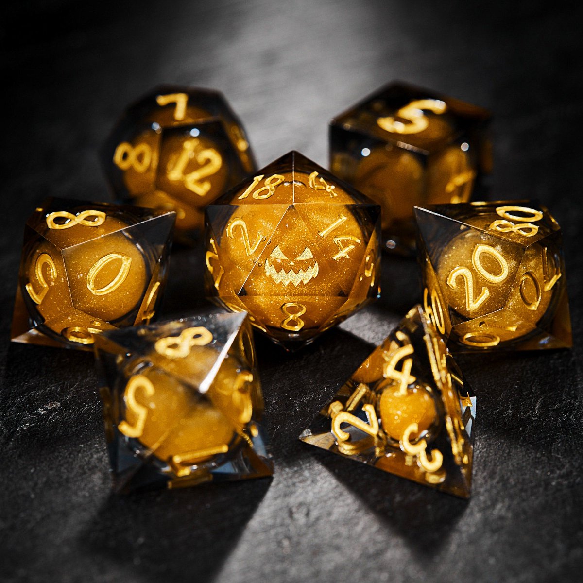 CrystalMaggie2's tweet photo. Halloween is coming soon. Do you want to get a set halloween motif dice? Imagine rolling these dice and seeing the pumpkin logo glow as you land a critical hit. Or using these dice to cast a powerful spell that changes the course of the game.
#dnd #dice 

 https://t.co/mnxK6Jx2tO https://t.co/ggH7kAh4IN