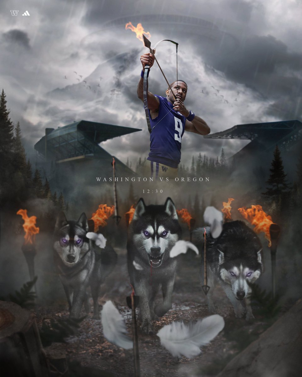UW_Football's tweet photo. If you’re not up, GET UP … it’s GAMEDAY ☔️🏹

#USvsUS #PurpleReign #Penix4Heisman https://t.co/rEIvCaiArW