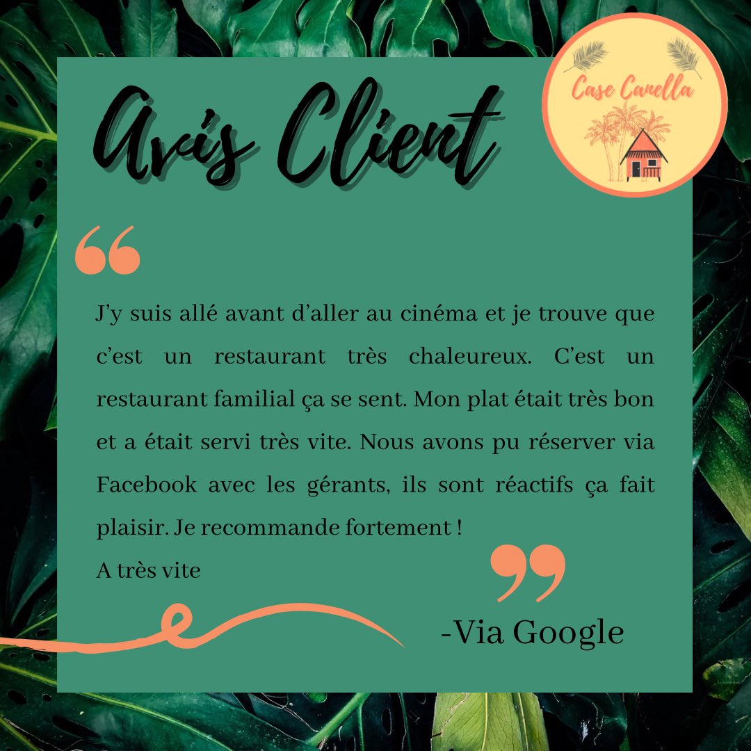 case_canella's tweet photo. AVIS CLIENT 🌴
________________________

#buxerolles #poitiers #casecanella #restaurantcasecanella #restaurant #restaurantbuxerolles #restaurantpoitiers #pizzeria #creperie #promotion #promotions #offre #aemporter #avis https://t.co/tzdT72d3kv