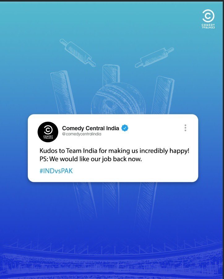 ComedyCentralIn's tweet photo. Oh come on, we knew it!
Congratulations Team India, yet again ๐ซถ๐ป
#IndVsPak #WorldCup #Cricket #Moment #ComedyCentralIn https://t.co/bfEdBTt63R