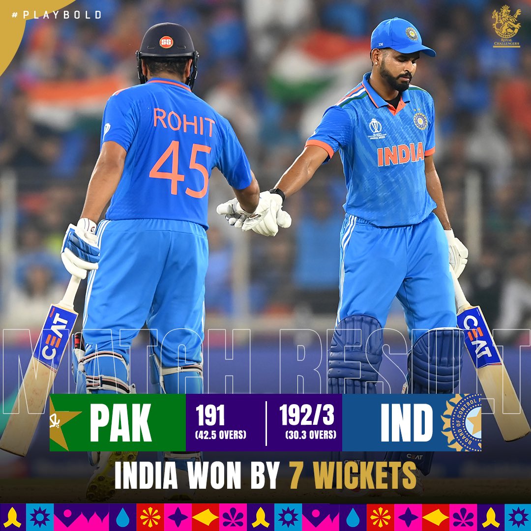 RCBTweets's tweet photo. Big game and the boys played well! 🔥😁

This win takes us to the 🔝 of the table 🙌

#PlayBold #TeamIndia #INDvPAK #CWC23 https://t.co/hpl15HtM0I