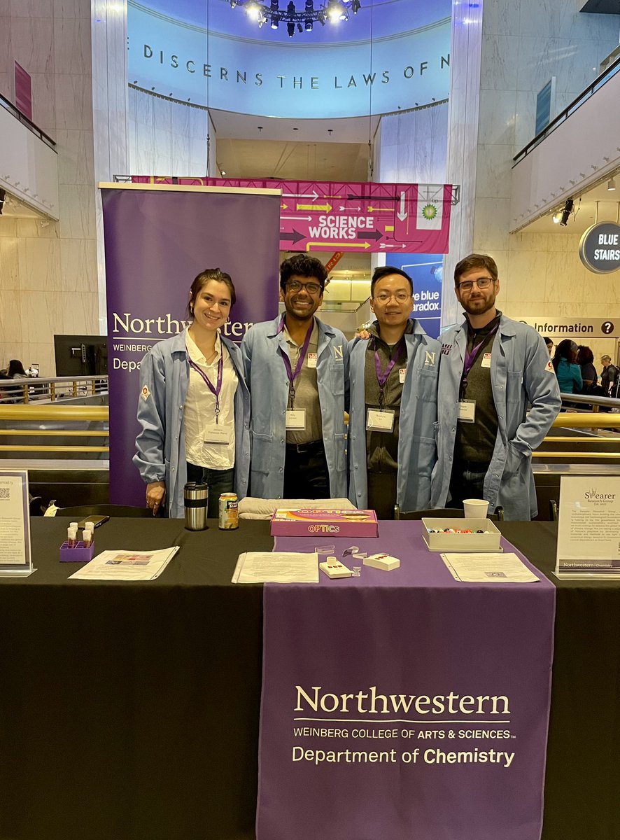 dayne_swearer's tweet photo. Spreading our love for science with @alltherayj @JCabezasParra and @Guanyu__Lu at the Museum of Science and Industry #SciWorks. @NUChemistry @nu_chbe https://t.co/dhdEHhHyOX