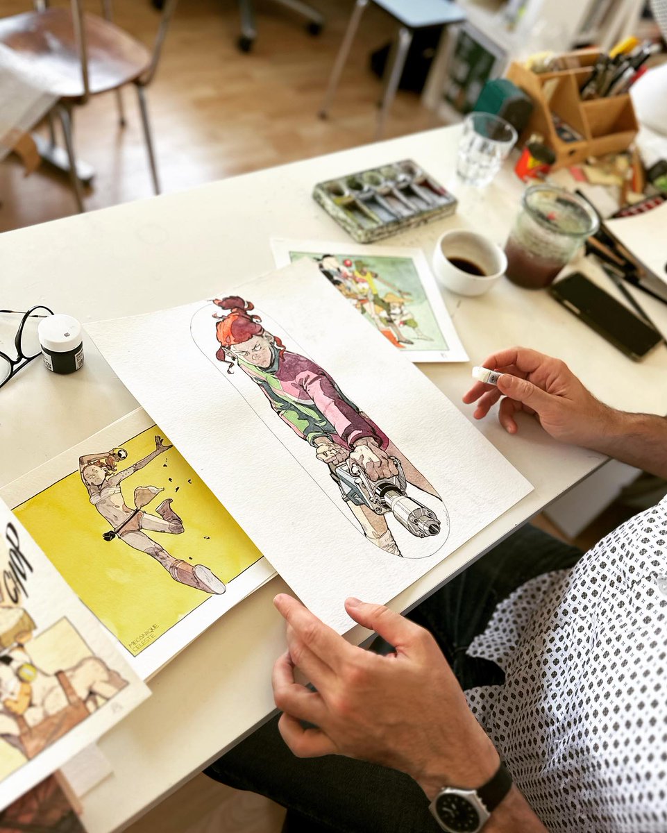 GalerieBarbier's tweet photo. En attendant le vernissage du jeudi 19 octobre pour Mécanique Céleste, tome 2, visite de l’atelier de @merwan_chabane !
#merwan #merwanchabane#mecaniqueceleste #dargaud #galeriebarbier https://t.co/WcU6r09pW3