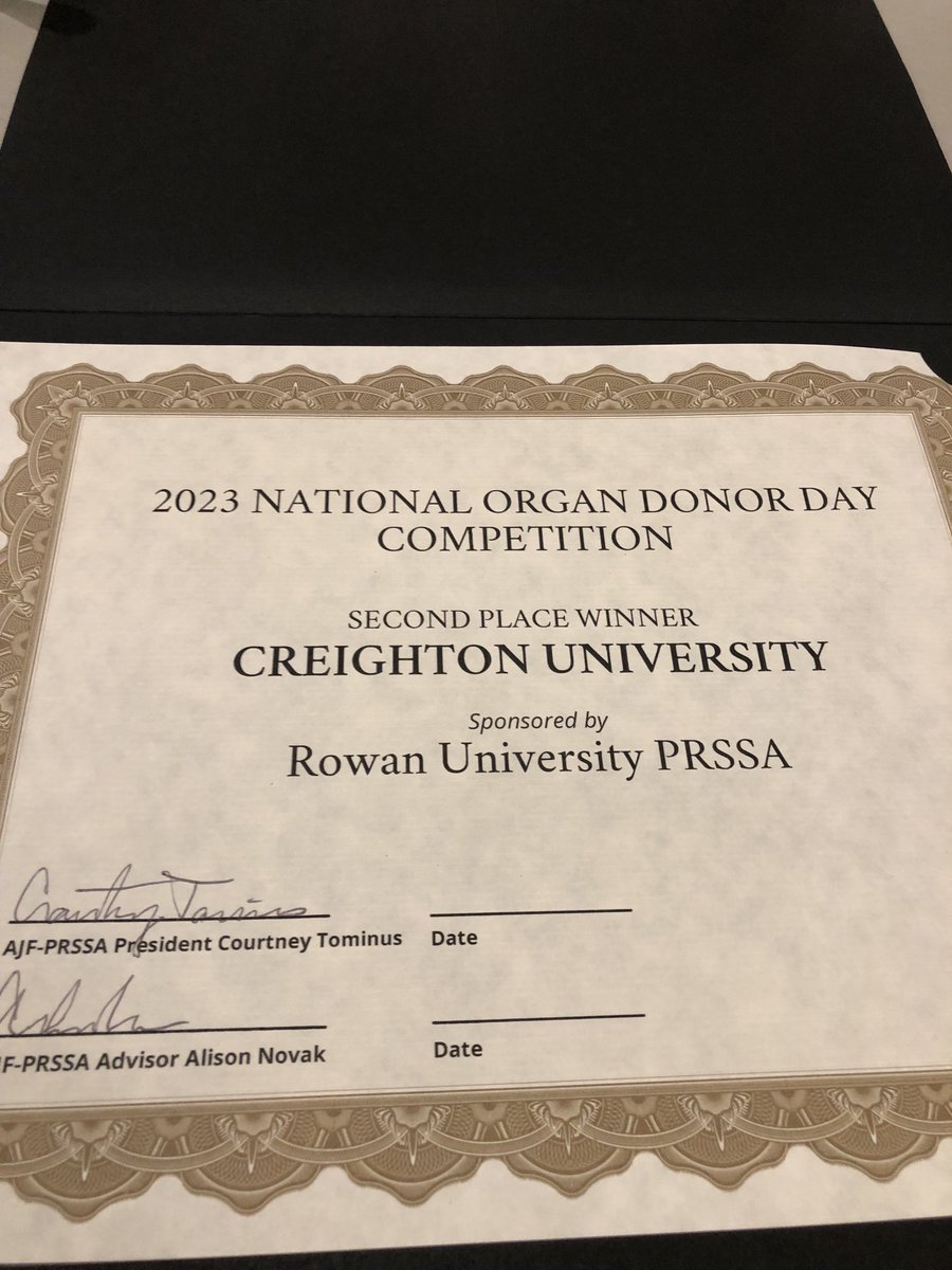 Congratulations to ⁦<a href="/Creighton/">Creighton University</a>⁩ ⁦PRSSA⁩ students who placed second in the 2023 National Organ Donor Awareness Competition for their campaign “Live On Bluejays.” The students were honored in Nashville at the ⁦<a href="/PRSSANational/">PRSSA</a>⁩ conference.