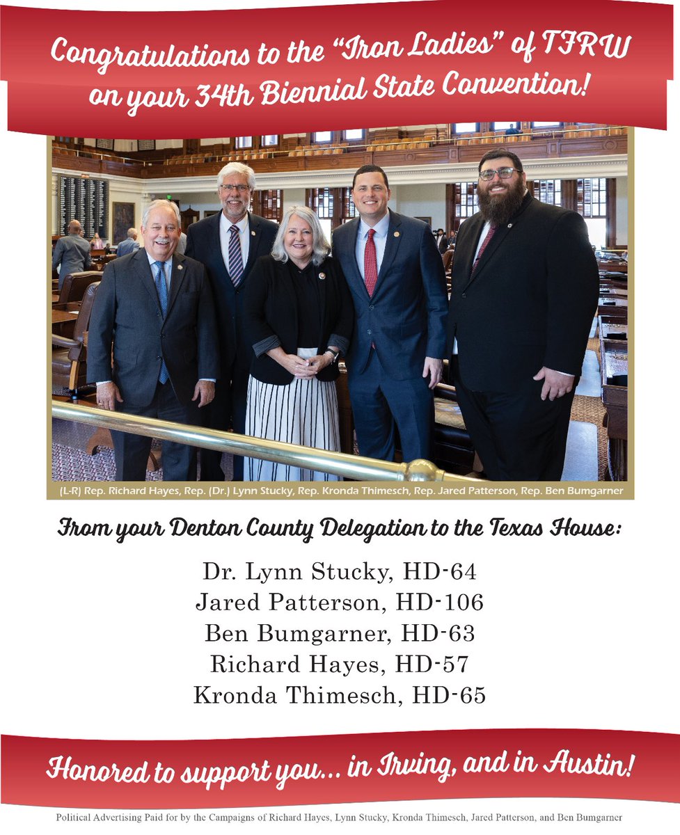 KrondaForTexas's tweet photo. We are proud to support the Texas Federation of Republican Women! Thank you for all of your hard work keeping the State of Texas Red! #DentonCountyReps #IronLadies https://t.co/6AjxgikUNP