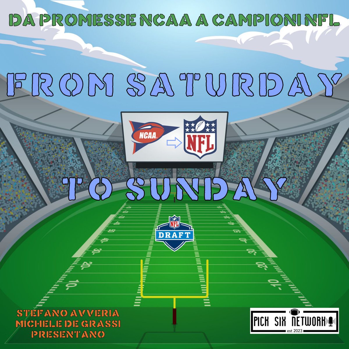 PickSixNetwork's tweet photo. 🏈 Da mercoledì mattina inizia un nuovo bellissimo viaggio che ci accompagnerà alla scoperta dei migliori prospetti del football collegiale

⭐️ From saturday to sunday... da promesse #NCAAF a stelle #NFL 

🎙 Solo su #PickSixNetwork https://t.co/on9DOQV3rI