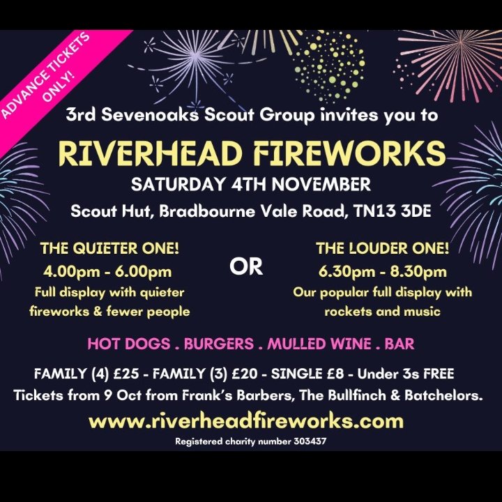 RiverheadParish's tweet photo. 3rd Sevenoaks Scout Group firework displays - Sat 4th November. Details below 👇 https://t.co/E69LzceyqH