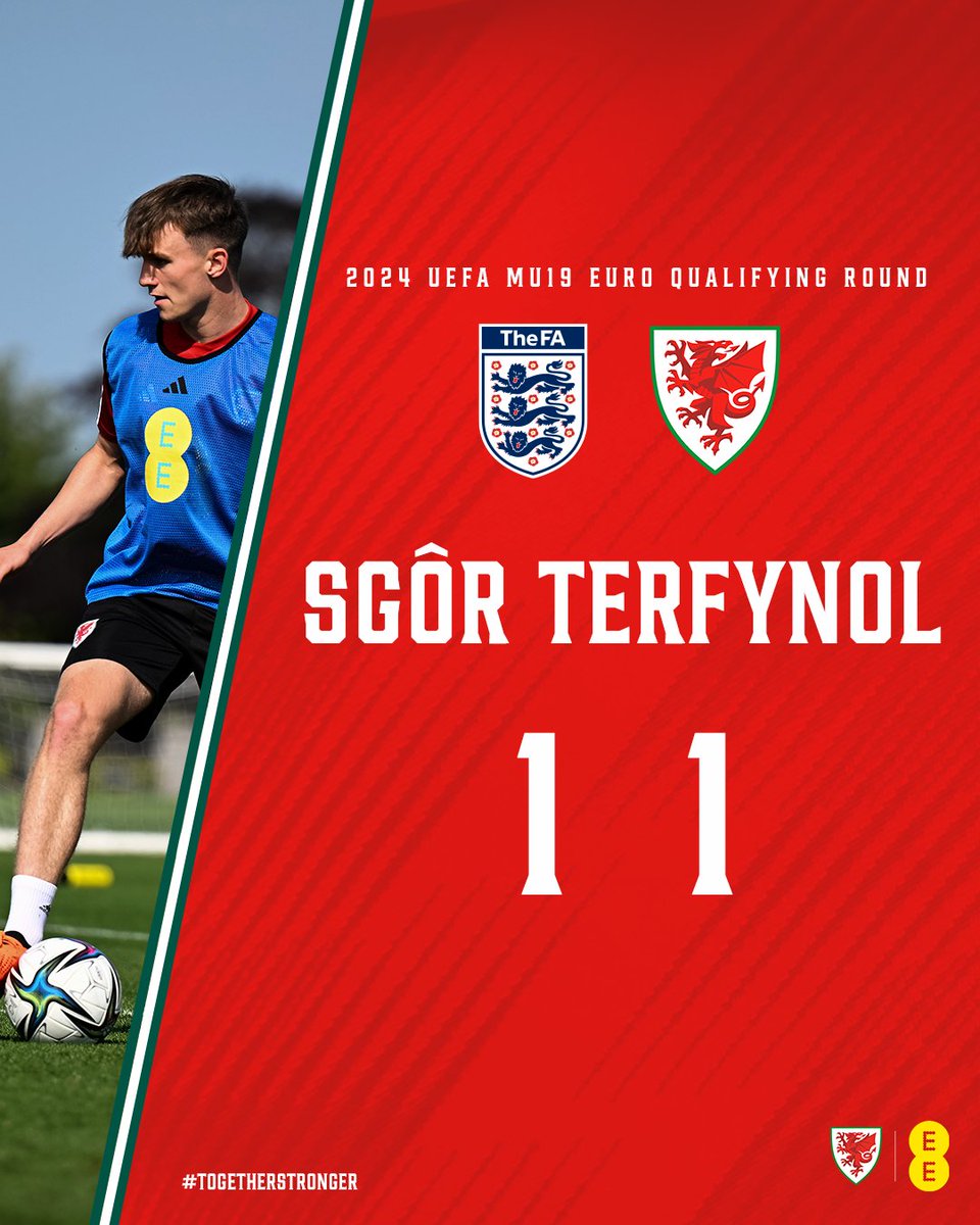 🏴󠁧󠁢󠁥󠁮󠁧󠁿 1-1 🏴󠁧󠁢󠁷󠁬󠁳󠁿 SGÔR TERFYNOL A superb performance against the group's top seeds! Ben Lloyd the scorer for Cymru. #TogetherStronger