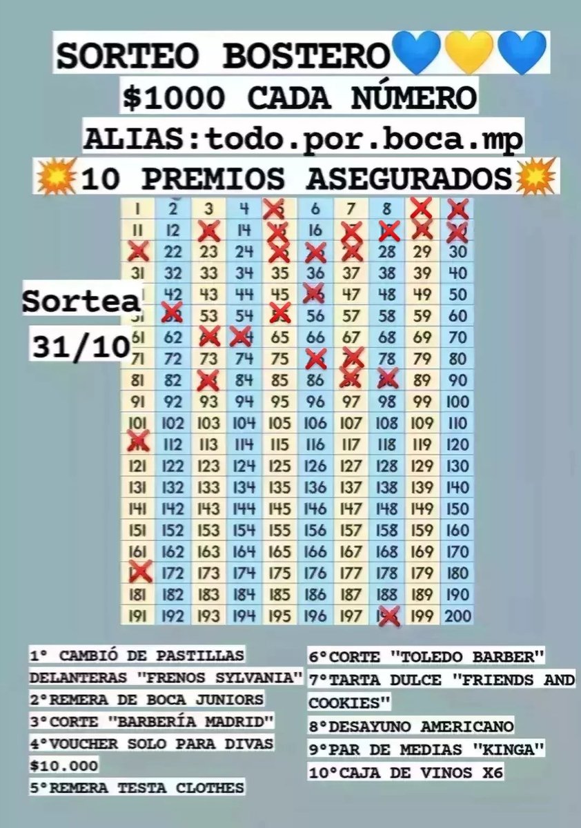 AYUDAME A VIAJAR PARA ALENTAR A BOCA💙💛💙
$1000 CADA NÚMERO
10 PREMIOS💥
ALÍAS : todo.por.boca.mp (Ignacio Fernandez)