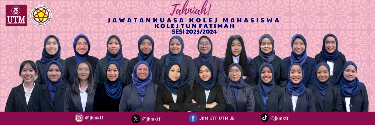 jkmktf's tweet photo. 🏵️PELANTIKAN JKM KTF 23/24🏵️

Assalamualaikum wbt, Salam UTM Sanjungan Bangsa.

Memperkenalkan barisan Jawatankuasa Kolej Mahasiswa Kolej Tun Fatimah Sesi 2023/2024✨

Semoga semua ahli JKM baru dapat menjalankan tugas dengan penuh dedikasi. Tahniah atas pelantikan anda semua 🌹 https://t.co/uTKGBY0tXV