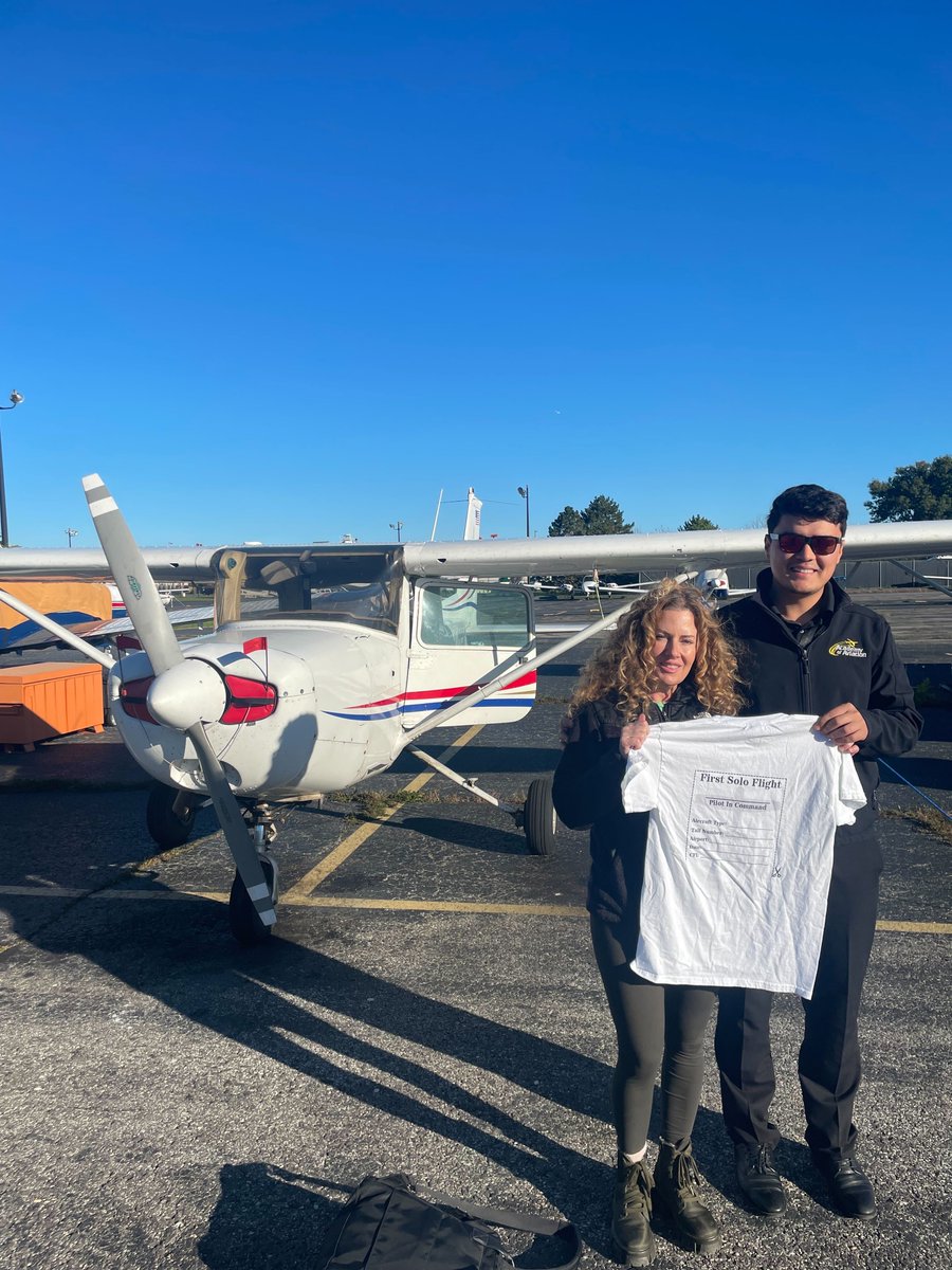 Kathleen Citarella celebrates
her first solo at AOA in Farmingdale KFRG, New York. #flyaoa #firstsoloflight