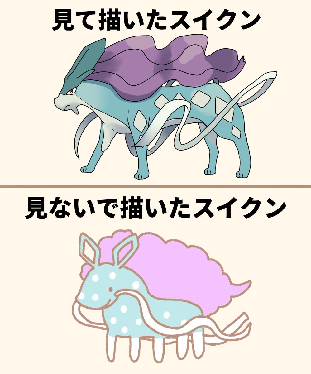 資料あり・なしで描いたスイクン