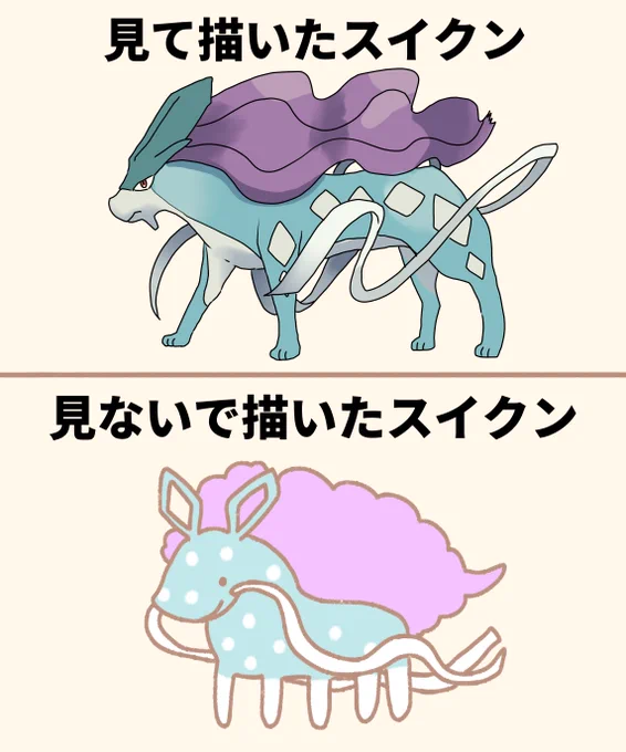 資料あり・なしで描いたスイクン