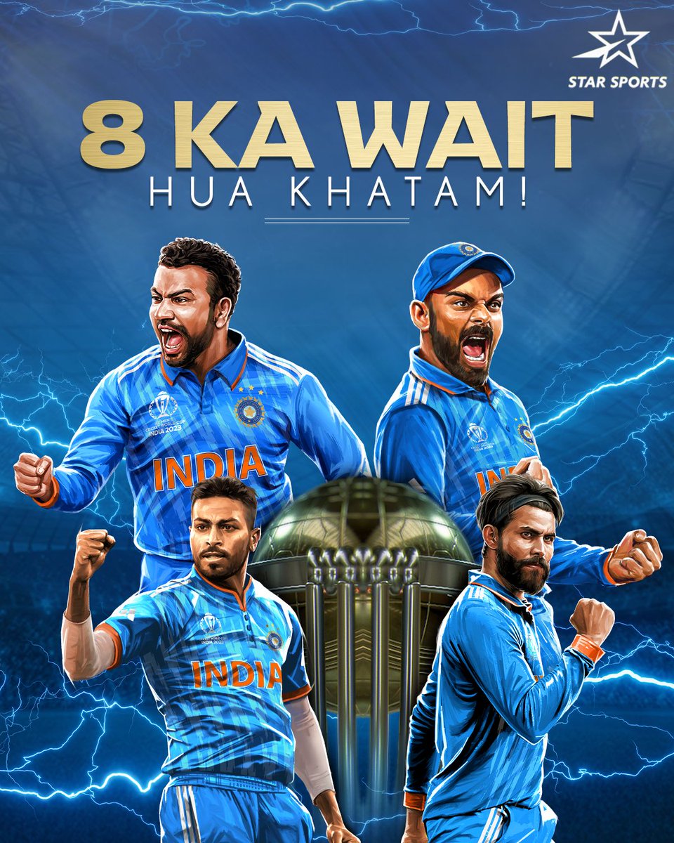 AdhaleDeep's tweet photo. Indian cricket team does it again! An 8th consecutive victory against Pakistan in the Cricket World Cup - our champions are on fire! Onward and upward! #TeamIndia #CWC2023 https://t.co/B17kEndV0F