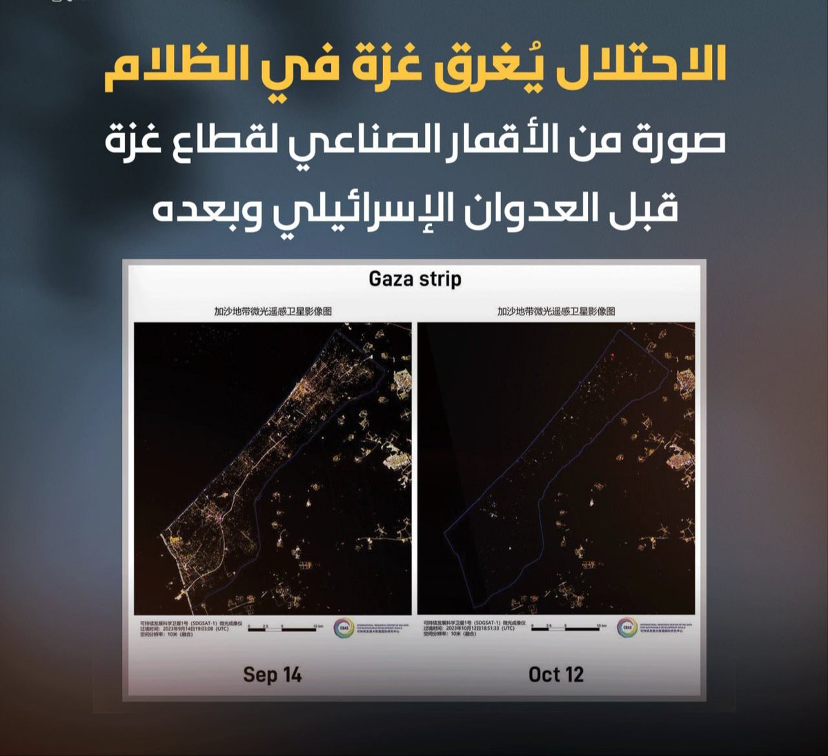 BahaaBhusaif's tweet photo. The occupation plunges Gaza into darkness... a satellite image before and after the aggression. #غزه_تحت_القصف_القدس_تنتفض #علامات_الظهور #Isarael #طوفان_الاردن #جمعة_طوفان_الأقصى #جمعة_طوفان_الأقصى #فلسطين_تقاوم #مقاطعة_ماكدونالدز #السعوديه_نيجيريا #محمد_صلاح #IsraelTerrorists https://t.co/nge60GcfDD