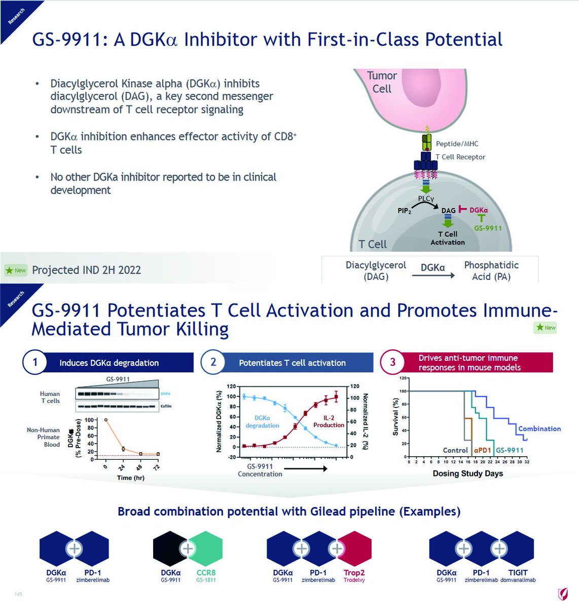 BiotechMania's tweet photo. カルナバイオ：ギリアドへ導出のDGKα阻害剤GS-9911が第1相臨床試験へ。難治性固形がんへ単剤又は抗PD1抗体(免疫チェックポイント阻害剤)との併用による安全性、忍容性評価が主眼だが経験豊富なギリアド(含旧イミュノメディックス)による早期治験遂行期待。ファーストインクラス候補として評価も高そう https://t.co/Je2U0UDWxI