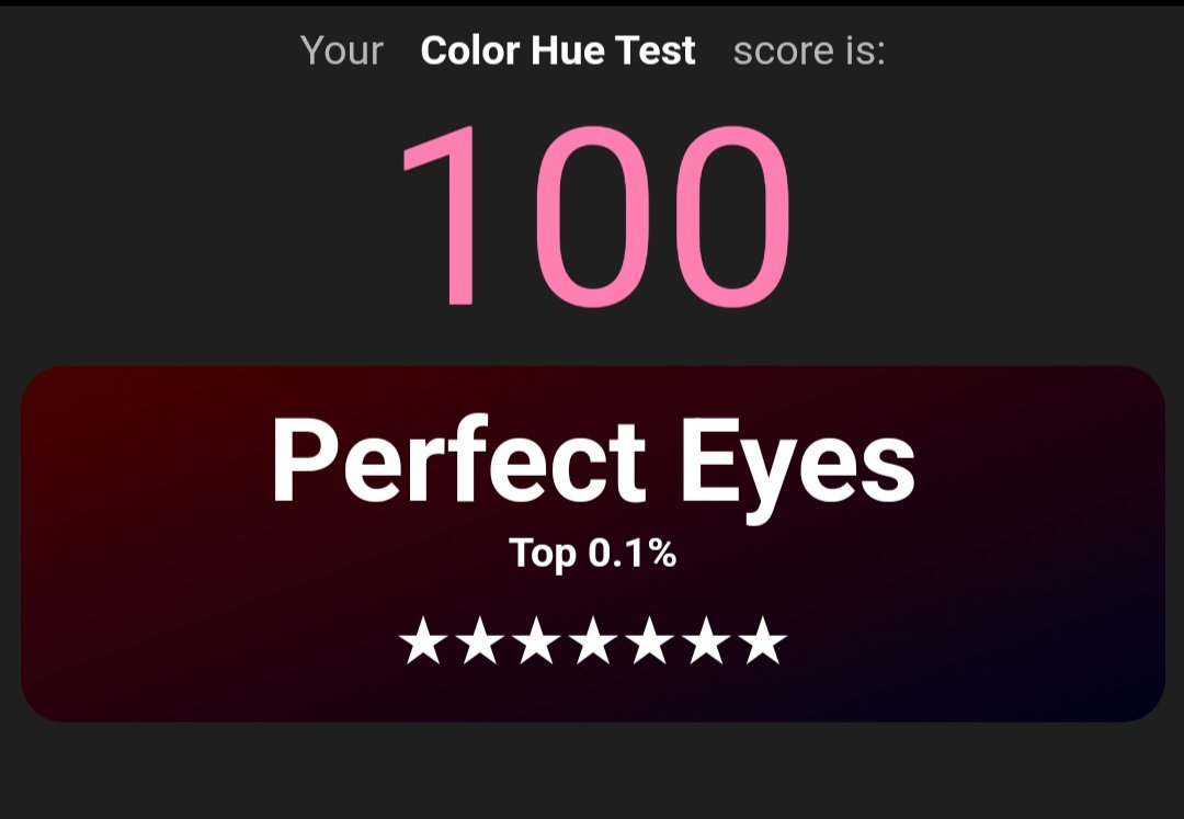 SilentVorta's tweet photo. OMG, the last one was so hard but...I did it and I'm so proud! 🥲
~°♡°~
I’ve scored 100 in the Color Hue Test. It’s super challenging. Can you do better than me? Take the test now to check out! #ColorHueTest https://t.co/3E75JbsDP0 https://t.co/m2zntVFlIx