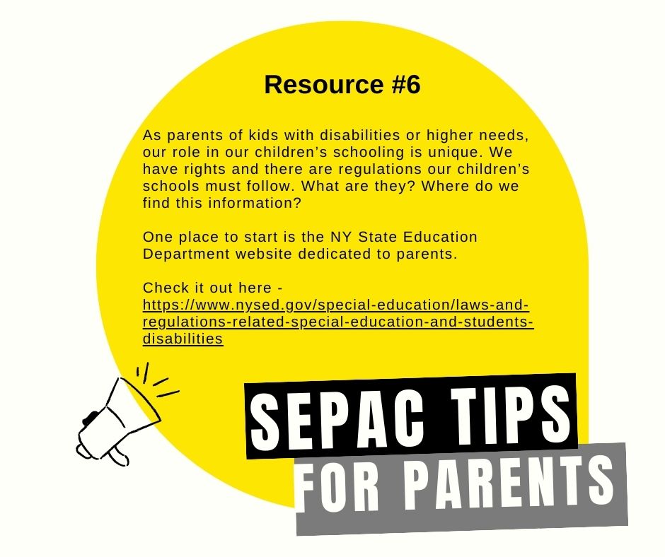 To continue with our #10Resourcesin10days campaign, Day 6 highlights the NY State Department of Education's special education site that is full of information for parents who wish to learn about their rights as well as the regulations schools are obligated to follow.