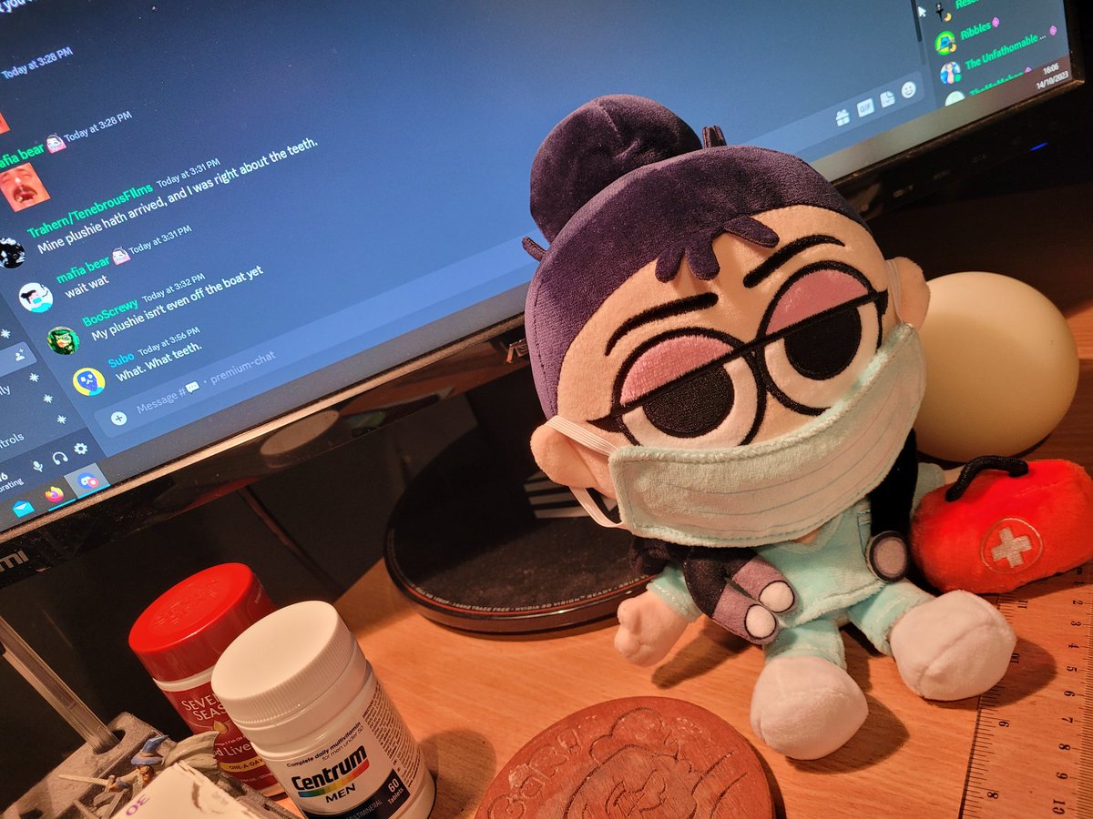 I was right about the teeth! Now I have a part of <a href="/Nurse_VO/">Nurse</a> in my home.

Perhaps I'll let the Trinket plushie from Vox Machina give her a back massage. (He's a bear, but Vex swears by them.) 

Perhaps I'll take up voodoo. (I have plenty of needles.)

Next time, one that talks? ;p