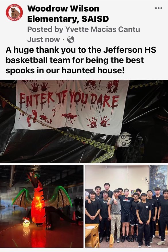 TJHSHOOPS's tweet photo. The Boys went out last night to Wilson Elementary to help out with their Haunted House! Thankful to help be a part of it! https://t.co/gDcYCD4dCA