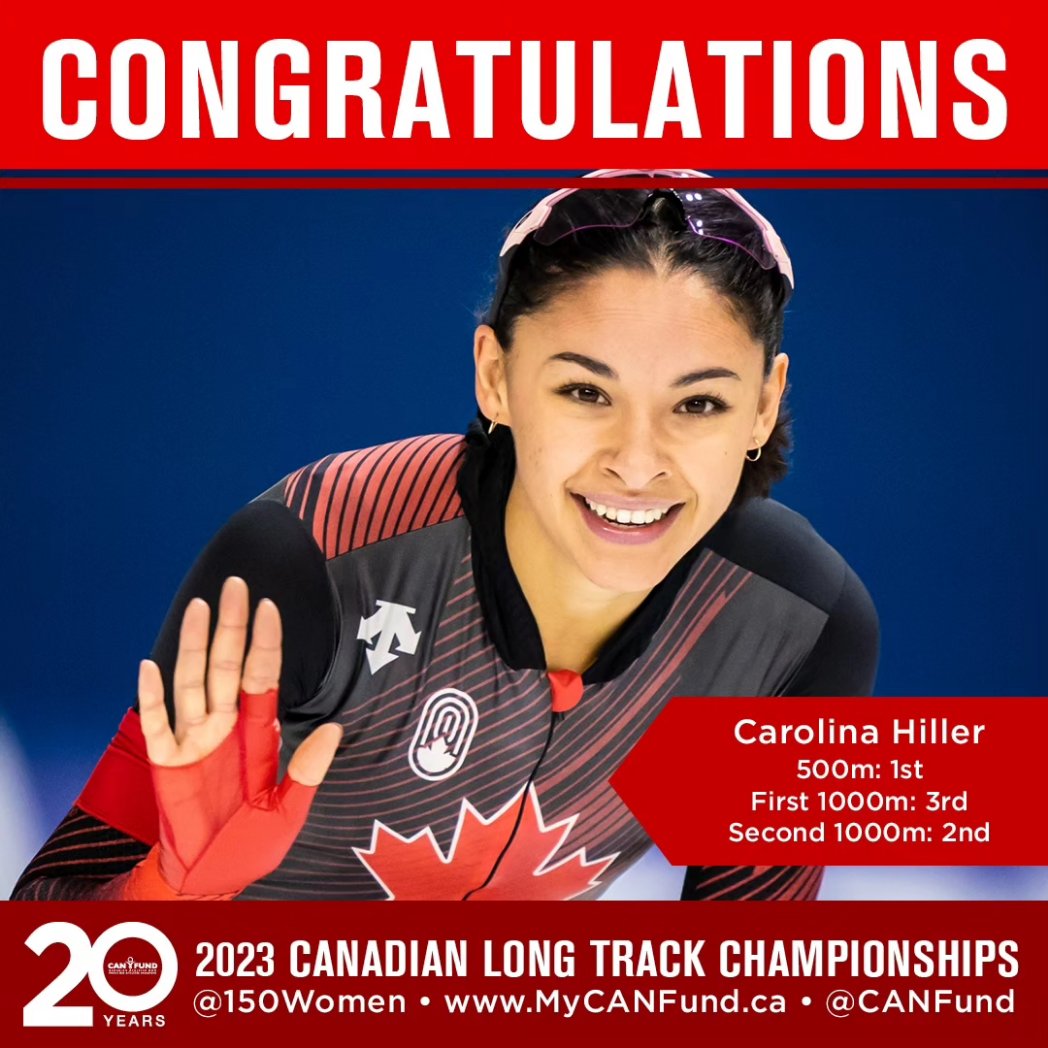 150women's tweet photo. Another successful weekend for our incredible athletes who shone brightly at the 2023 Canadian Long Track Championships in Calgary! 

Congratulations to our CAN Fund #150Women recipients on their success:
- Valerie Maltais
- Isabelle Weidemann
- Ivanie Blondin
- Carolina Hiller https://t.co/bdsallxJwK