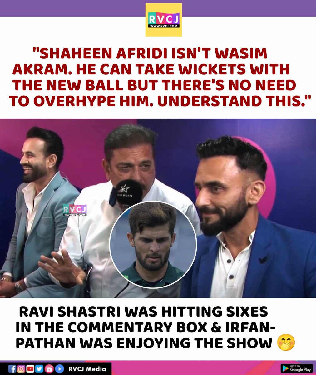 RVCJ_FB's tweet photo. Ravi Shastri Asking All The Shaheen Afridi Fans To Land Back On Earth 🤭

#INDvPAK #ODIWorldCup2023 #ICCWorldCup2023 #INDvsPAK https://t.co/cZdquTqYQE