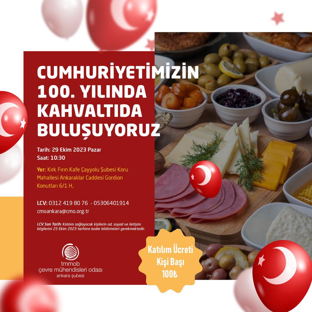 cmoankara's tweet photo. Cumhuriyetimizin 💯 üncü yılında 
#29Ekim Pazar günü üyelerimiz ve meslektaşlarımız ile kahvaltıda buluşuyoruz. https://t.co/rwMqjokX8D
