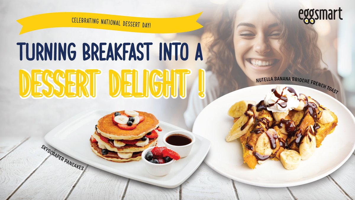Life's sweeter at Eggsmart 🍳🍓 

Celebrate National Dessert Day with Dessert for Breakfast at Eggsmart! 

#NationalDessertDay #DessertDay #Dessert #Eggsmart #Breakfast #Pancakes #FrenchToast #Waffles