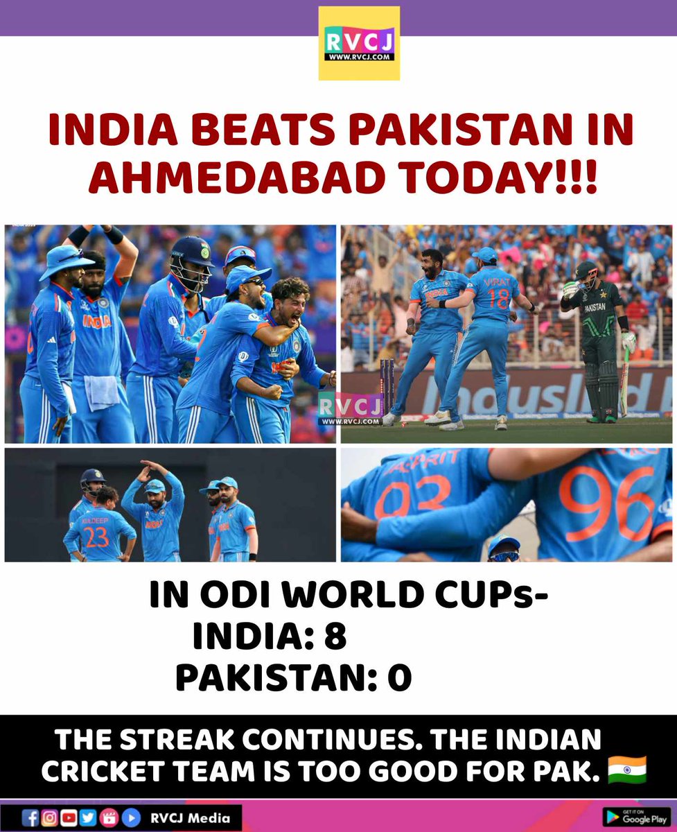 Terrific win! 🇮🇳

What a performance by our Men in Blue in the #INDvsPAK match at the World Cup 2023.

Congratulations on securing the third consecutive victory &amp; best wishes to carry this winning streak forward!👏