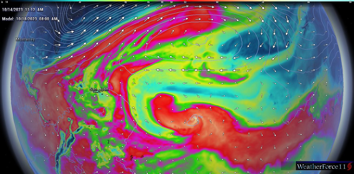 weatherforce11's tweet photo. The environment surrounding #94L should remain relatively favorable for additional development throughout at least the next five days. Upper level winds in the deep tropics remain easterly, which will be a favorable position for a storm moving west across the MDR. 

The one hindering factor for significant organization throughout the next day or two, would be the presence of some mid-level dry air which is shown in the GFS PWAT forecast. This could at least in theory, slow development a little bit, which would be one plausible way this storm makes it pretty far west. But overall, environmental conditions should remain largely favorable for additional development and 94L will likely become a tropical storm, or potentially a hurricane by the end of the seven day forecast period. 

Within several days, the storms position is going to matter a lot in terms of impacts, and it’s remaining future. In the upper levels, a series of troughs will be digging across the United States and moving out into the north Atlantic, this will open the door for any storm in the right position to be able to turn harmlessly out to see, also an increase in vertical shear will be accompanied with these troughs, which means that if the storm is too far north, it would likely be sheared apart as it begins, it’s northward journey. 

The GFS forecast for the day five period has a ridge of high-pressure located over the eastern tropical Atlantic, this would make a sun northward turn of 94L rather unlikely for now. In several days, however, the series of troughs will start to make its way across the north Atlantic, which will significantly weaken the ridge and allow an alleyway for the storm to turn towards the north. Whether this happens while the storm is already in the Caribbean, and approaching the island chain or if 94L is sufficiently far away from land that the north return would not impact the lesser Antilles remains to be seen.

A lot also depends on where it 94L will ultimately consolidate, a consolidation of the low pressure system towards the south would result in a further south system, not only initially, but at the medium and longer range, while the opposite is true for a system that consolidates further north. 

Certainly a lot to watch over the next several days and interests in the lesser Antilles and greater Antilles needs to continue to monitor the progress of the system.
