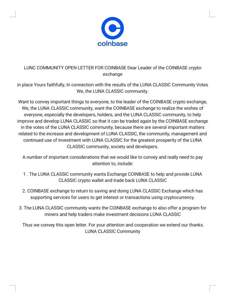 TheMoonHailey's tweet photo. Hello @CoinbaseSupport I would like to convey an open letter and voice from the LUNA CLASSIC community, Can @coinbase make what the community wants and hear their voices. Thank You

 #LUNC ✨ #HaileyLUNC ✨ $LUNC ✨ https://t.co/mgXLAP5MYm