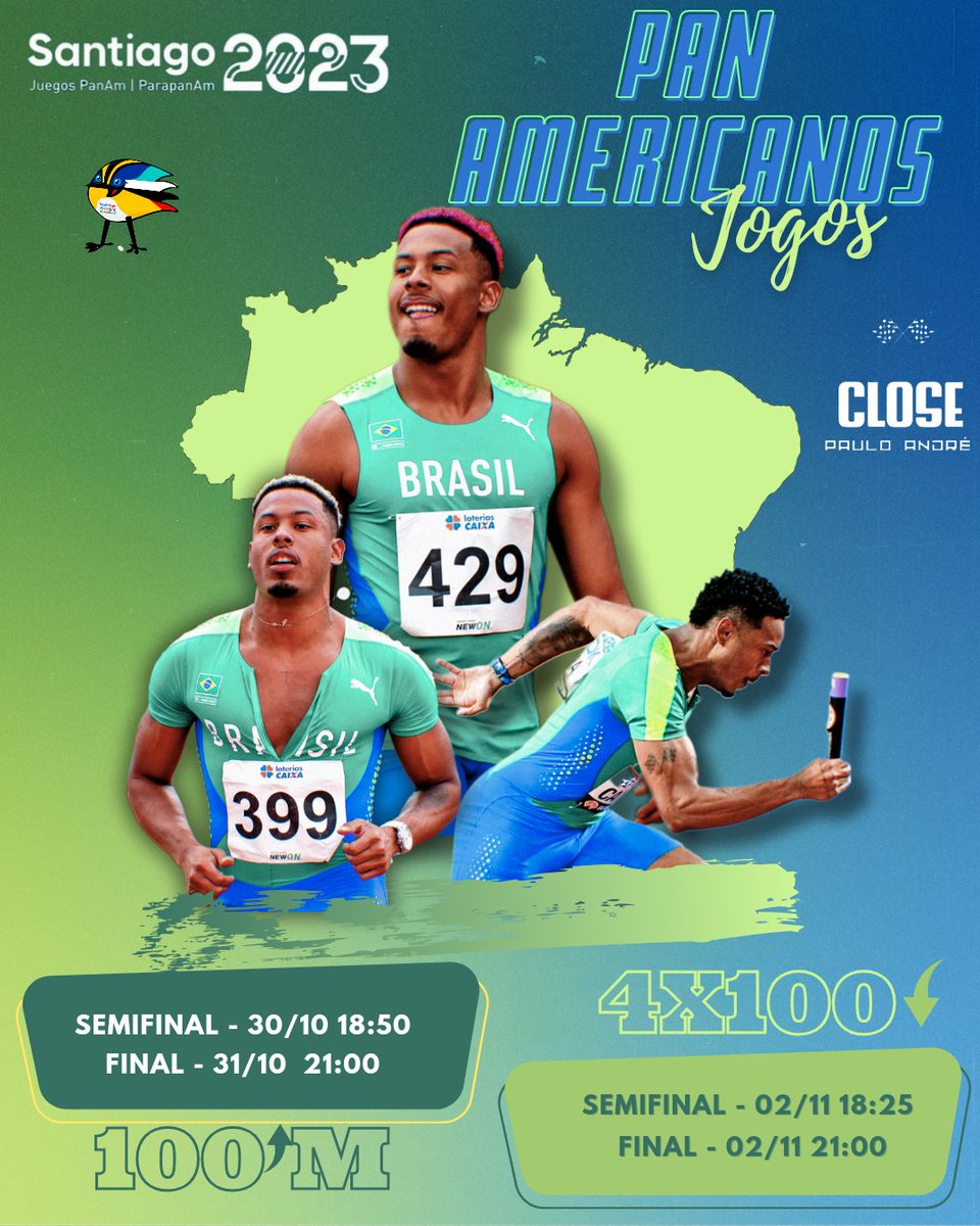 closepauloa's tweet photo. Vem aí - Jogos Pan-Americanos 2023 ⚡🇧🇷

Paulo André foi convocado,e será um dos atletas a representar o Brasil, nos jogos pan-americanos em Santiago no Chile, com o time de atletismo.🏁

Realizando as provas: 
🔹100 M 🔹4x100 https://t.co/49R8ZwaBup