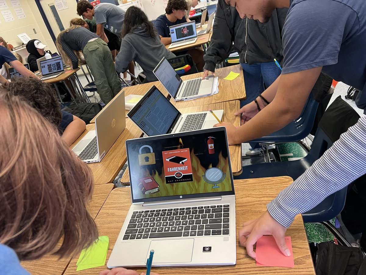 MrsgTravis's tweet photo. AP Literature Ss doing a gallery walk  to close out quarter 1 complimenting their peers on ‘Bento Box’ presentations and one-pagers on their choice dystopian novel. Which one was your favorite? @NaplesHS @CCPS_SecELA https://t.co/jNCK1aNiSt