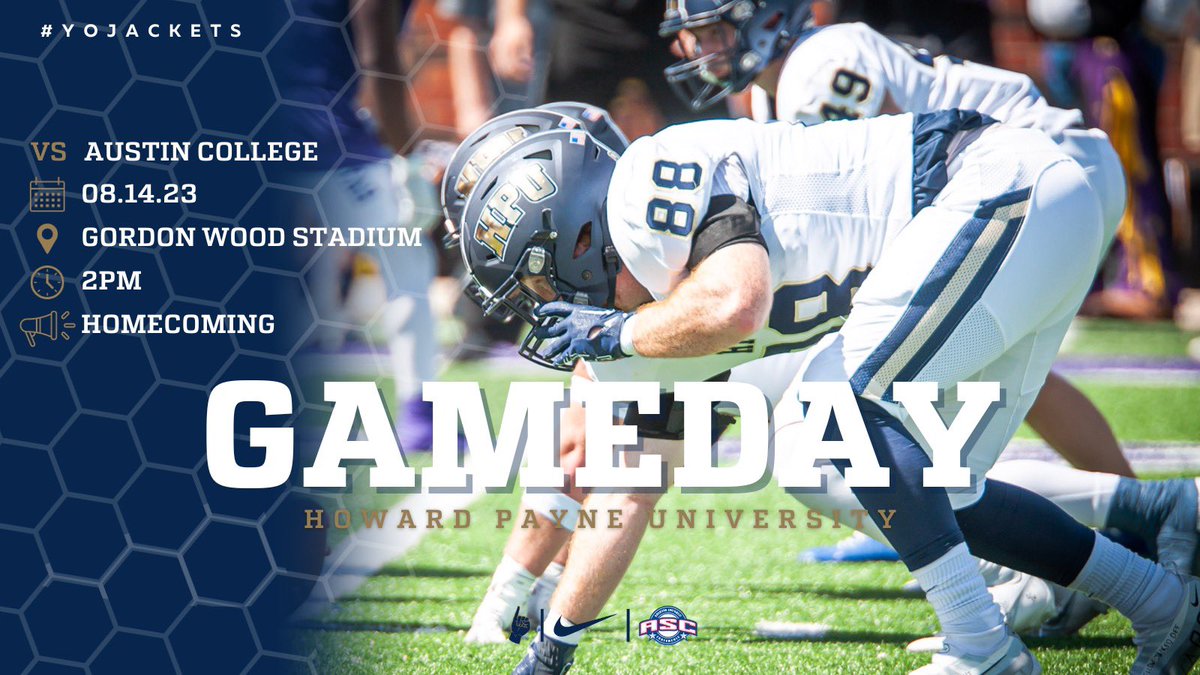 Homecoming AND Gameday ‼️

🆚 Austin College
📍 Brownwood, TX
🏟️ Gordon Wood Stadium
⏰ 2:00 Kickoff
💻 hpusports.com/watch/?Live=695
📊 hpusports.com/sidearmstats/f…

#YoJackets #TTNS #FIGHTlikeaFreak
