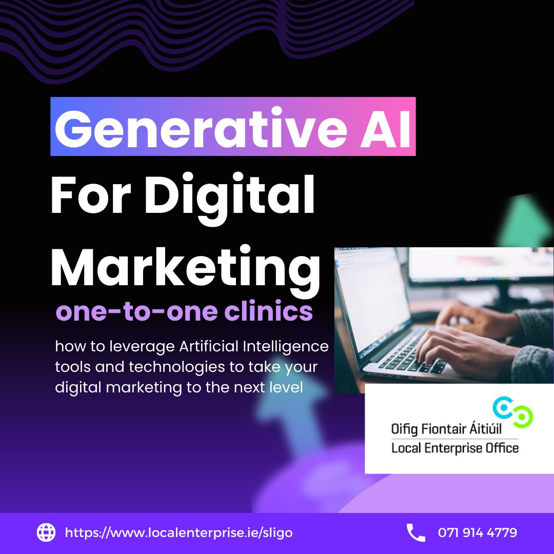 Due to a cancellation, there is a place available on my FREE 'Generative AI for Digital Marketing' clinics next week for @LEOSligo. Click here to book your one-to-one session - localenterprise.ie/Sligo/Training… #Sligo #GenerativeAI #DigitalMarketing