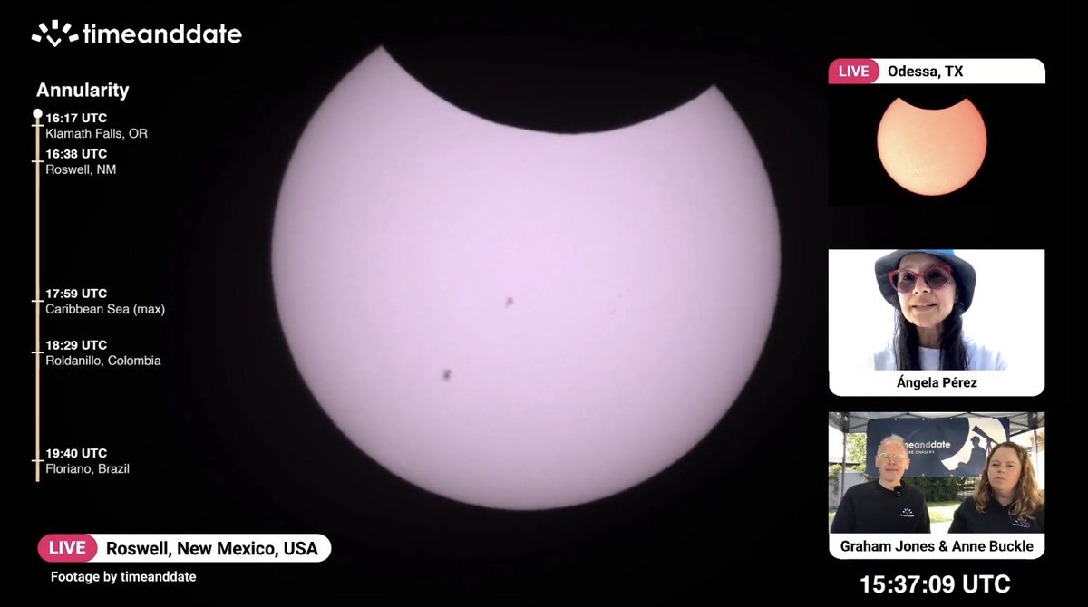 chematierra's tweet photo. ¡Está sucediendo!
😱
La #Tierra la #Luna y el #Sol se están alineado, tenemos en marcha un maravilloso #EclipseAnularSolar 
🌎 —-🌑———— 🌞
Así desde Roswell New Mexico EEUU 🇺🇸 

 IMPORTANTE 
Nunca veas directamente el Sol https://t.co/dYgOEipIL1
