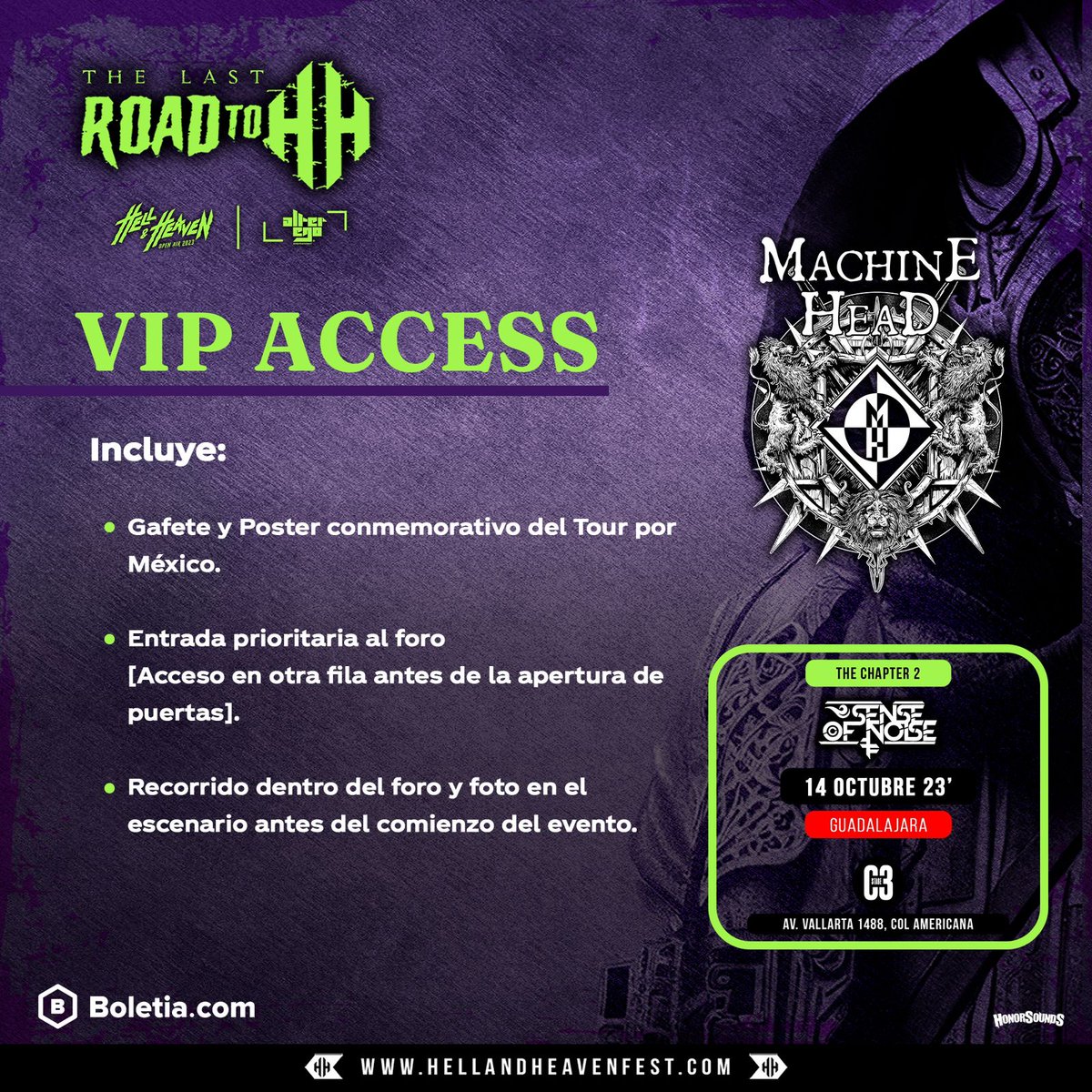 ¡Nos vemos hoy en el <a href="/C3Stage/">C3 Stage</a>!

Horarios
Vip access: 4 PM
Puertas: 5:15 PM
Sense Of Noise: 5:30 PM
Machine Head: 6:30 PM

🎫Venta de boletos en taquilla y en Ticket Now 

eventos.ticketnowmexico.com/eventperforman…

#RoadToHellAndHeaven 
#MACHINEHEADmx23