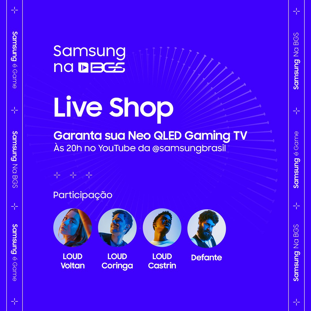 SamsungBrasil's tweet photo. É a sua chance de ativar o #NeoLevel 😎🎮
Hoje tem Live Shop às 20h com @defantediogo, @loud_voltan, @oCastrin e @loud_victor no canal de YouTube da Samsung. #SamsungNaBGS
Acesse: https://t.co/OLu2unO7pS e acompanhe nossa live!! https://t.co/9xJvmJxKH7