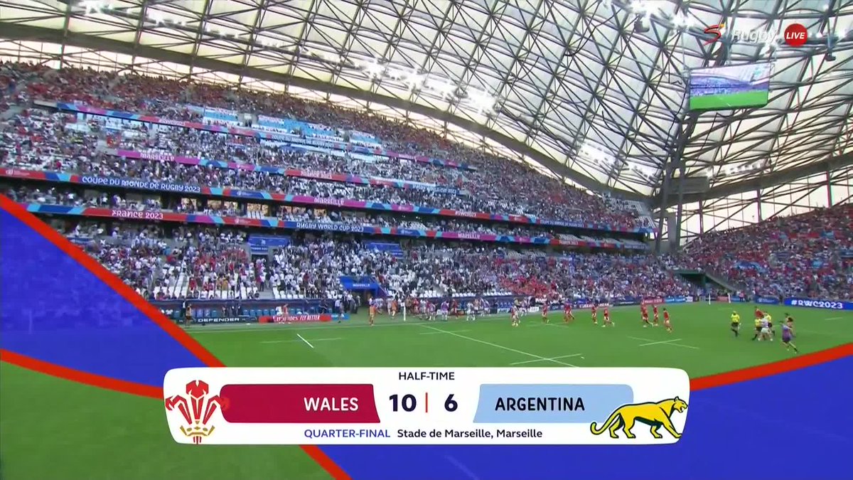 SSRugby's tweet photo. Wales start the first-half firing and lead at the break in a tight contest against Argentina!

📱 Stream the #RWC2023 live: https://t.co/bDeiretgWP https://t.co/jHhSN2vf2j