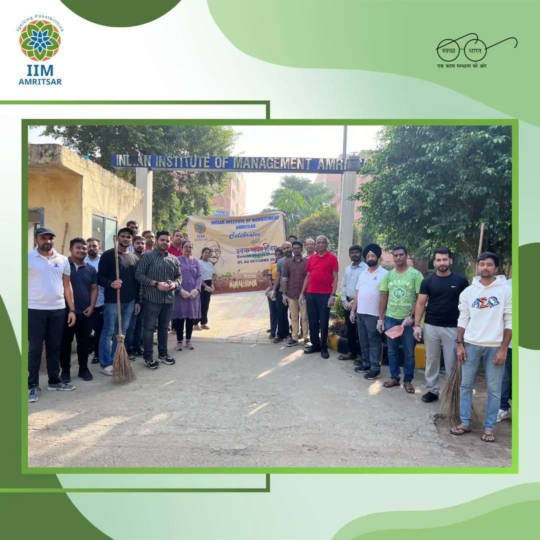 IIMAmritsar's tweet photo. IIM Amritsar has picked up the baton to be a part of Swachhata pakhwada mission and spread awareness through various activities and strives towards a clean and green India. 

#IIMAm #IIM #IIMLife #SwachhBharat #SwachhtaPakhwada #Sustainability #Cleanliness #SocialDuty https://t.co/oXTNVC0KEl