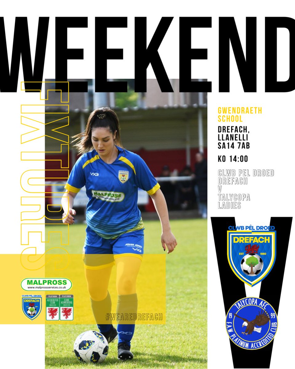 CPDDrefachWomen's tweet photo. 𝗦𝗨𝗡𝗗𝗔𝗬 𝗙𝗨𝗡𝗗𝗔𝗬

3 GAMES ARE GOING AHEAD.. 

*Senior Ladies &amp; U15’s girls fixture information on images*

𝗨𝟭𝟯 𝗚𝗜𝗥𝗟𝗦

⚪️ Carmarthen Stars U13’s Girls
⏰ KO 11:00
📍 Penllwyn Park, Carmarthen 
🏆 WWWGL U13’s Girls League 23/24

🔵🟡 | #WeAreDrefach 

@westwaleswgl https://t.co/LQSIthcnbl